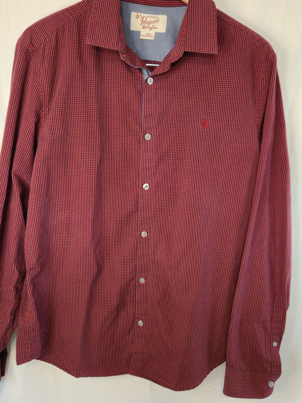 Original Penguin Red Micro-Check Long Sleeve Button-Down Shirt0554